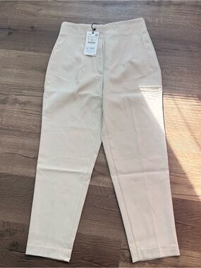 Zara High Waisted Straight Leg Dress Pants Cream Ivory